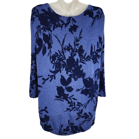 Chicos Womens Top Medium Floral Pullover Crewneck Lightweight 3/4 Sleeve Casual - Picture 2 of 10